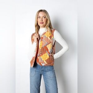 Vestique Hadley Vest Quilted Orange Yellow Vest 70s Inspired Size Small